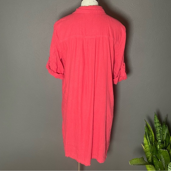 Oversized Mododoc Red Linen Blend Shirt Dress – Button Down fits like a Medium - Picture 4 of 9